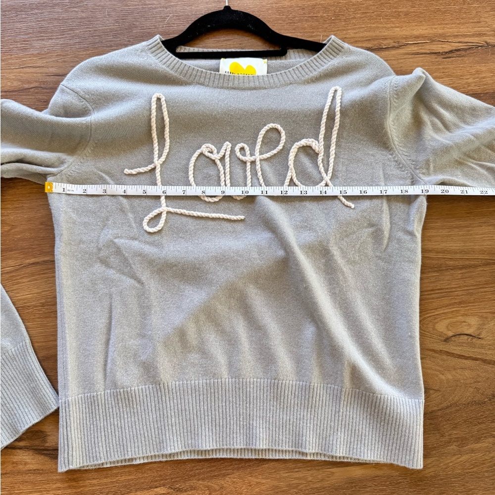 Kerri Rosenthal  Gray 'Loved' Embroidered Cashmere  Sweater Size Medium - Picture 6 of 8